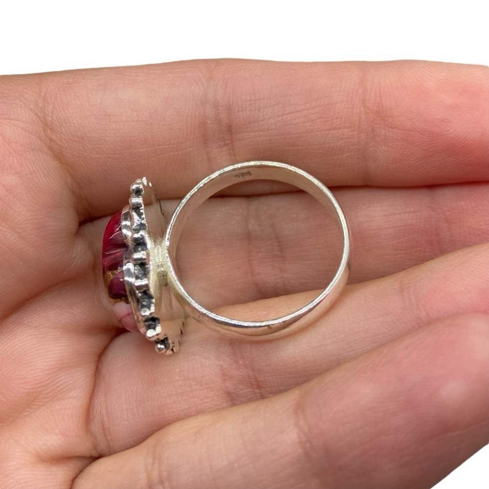 Red Rose Dahlia Kingman Turquoise Heart Ring Size 10 Solid 925 Sterling Silver - Picture 6 of 7